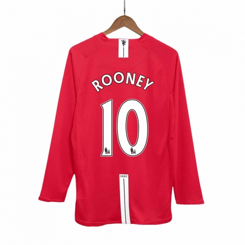 Manchester United ROONEY #10 Home Soccer Jersey Retro 2007/08 - Long Sleeve