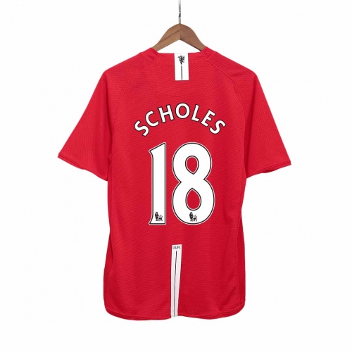 Manchester United SCHOLES #18 Home Soccer Jersey Retro 2007/08