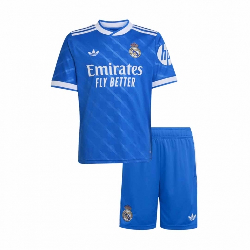 Kids Real Madrid Third Away Soccer Jersey Kit(Jersey+Shorts) 25/26 Blue