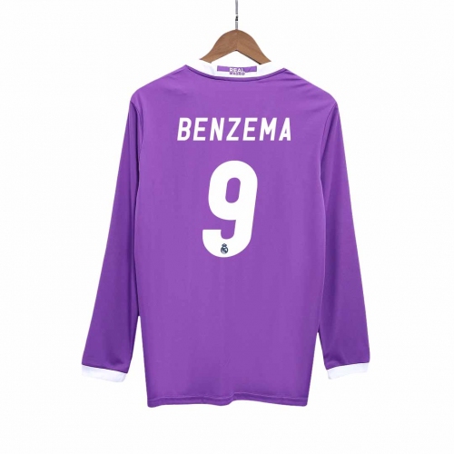 Real Madrid BENZEMA #9 Away Soccer Jersey Retro 2016/17 - Long Sleeve