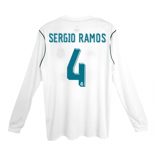 Real Madrid SERGIO RAMOS #4 Home Soccer Jersey Retro 2017/18 - Long Sleeve