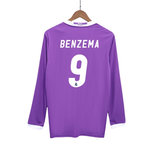 Real Madrid BENZEMA #9 Away Soccer Jersey Retro 2016/17 - Long Sleeve