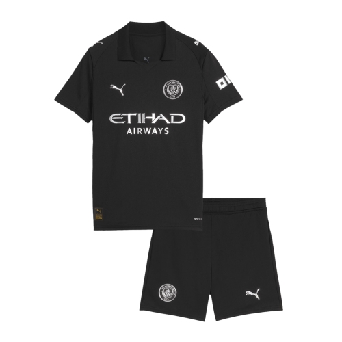 Kid's Manchester City Away Soccer Jersey Kit(Jersey+Shorts) 2025/26 Black