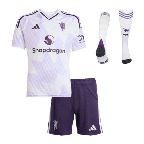 Kid's Manchester United Away Soccer Jersey Kit(Jersey+Shorts+Socks) 2025/26 White