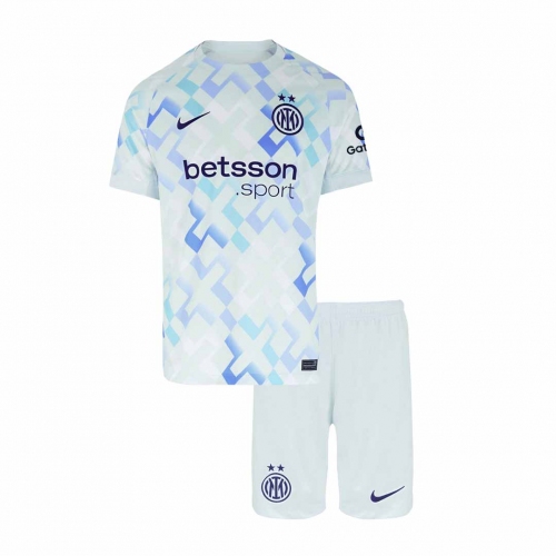 Kids Inter Milan Away Soccer Jersey Kit(Jersey+Shorts) 2025/26 White