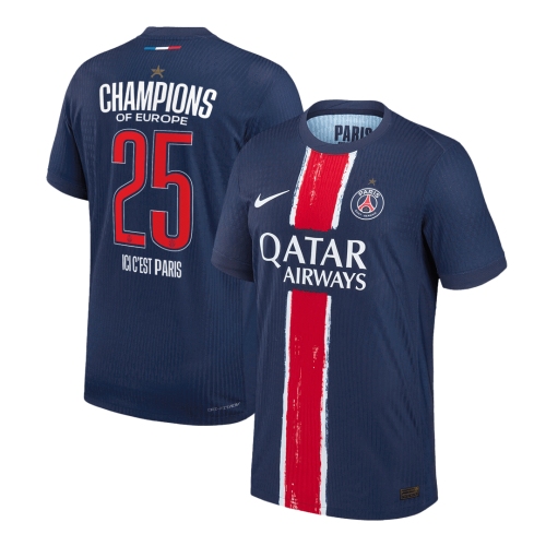 PSG CHAMPIONS #25 Home Soccer Jersey Authentic 2024/25 Navy - CHAMPIONS OF EUROPE
