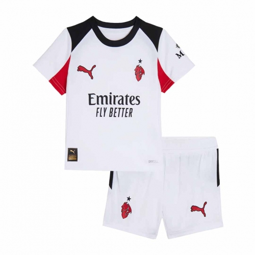 Kids AC Milan Away Soccer Jersey Kit(Jersey+Shorts) 25/26 White