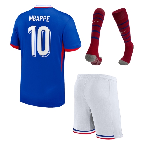 France MBAPPE #10 Home Jersey Kit EURO 2024 Kids(Jersey+Shorts+Socks)