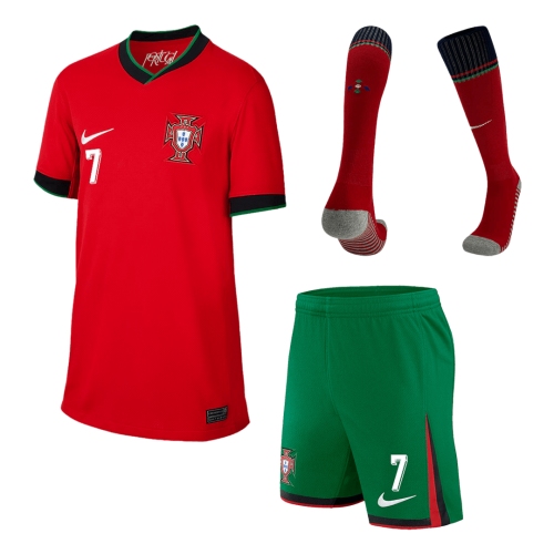 Portugal RONALDO #7 Home Jersey Kit EURO 2024 Kids(Jersey+Shorts+Socks)