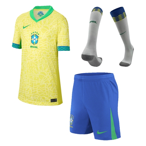 Brazil Home Jersey Kit Copa America 2024 Kids(Jersey+Shorts+Socks)